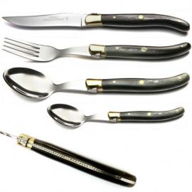 Laguiole Cutlery Set – Pressed Horn – 12 Piece – Brass Bolsters