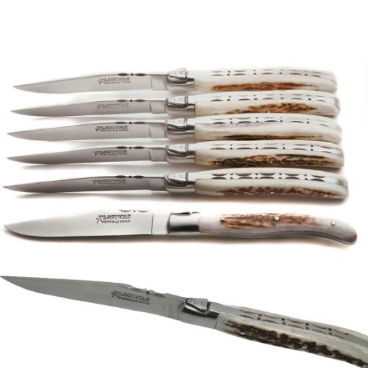 6-pc black horn tip Fontenille Pataud steak knives