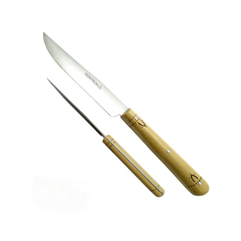 Coffret de 6 couteaux de table Nontron | frêne densifié, lame inox yatagan  10 cm